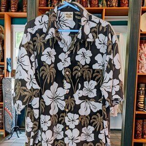 Island Tropics Brown Hibiscus Palm Shirt